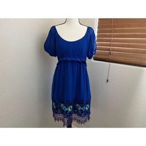 Arden B Royal blue organza dress with crochet bottom trim size M